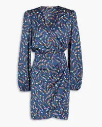 Stella Nova Adona printed satin-crepe mini wrap dress - Blue Blue