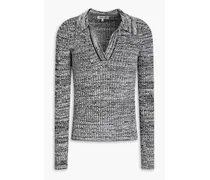 Ceara marled ribbed-knit polo sweater - Black