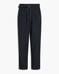 Officine Generale Tapered belted Lyocell, linen and cotton-blend pants - Blue Blue