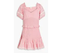 Jarrah shirred Swiss-dot cotton mini dress - Pink