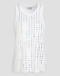 Ganni Embellished ribbed-jersey tank - White White