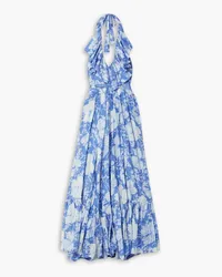 LoveShackFancy Marinette ruffled floral-print cotton and silk-blend maxi dress - Blue Blue