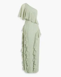 Mikael Aghal One-shoulder ruffled printed chiffon gown - Green Green