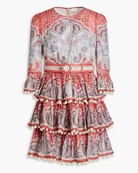 Zimmermann Tiered paisley-print linen mini dress - Red Red