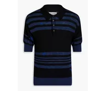 Embroidered striped knitted polo shirt - Black