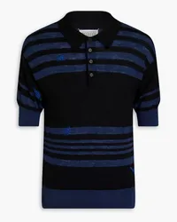 Maison Margiela Embroidered striped knitted polo shirt - Black Black