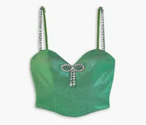 Cropped crystal-embellished metallic jersey bustier top - Green