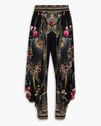 Camilla Crystal-embellished printed stretch-jersey tapered pants - Black Black