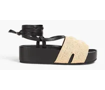 Raffia and leather platform sandals - Neutral