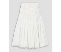 Roselani canvas-trimmed ruched cotton-poplin midi skirt - White