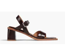 Tara croc-effect leather sandals - Brown