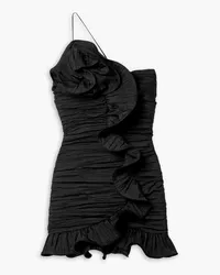 LoveShackFancy Brenaya one-shoulder ruffled taffeta mini dress - Black Black