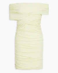 Alexander Wang Off-the-shoulder ruched stretch-velvet mini dress - Yellow Yellow