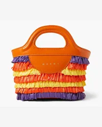 Marni Tropicalia micro leather-trimmed fringed faux raffia tote - Orange Orange