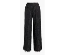 Lace-trimmed satin-jacquard wide-leg pants - Black