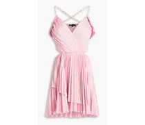 Cutout pleated satin-crepe mini dress - Pink