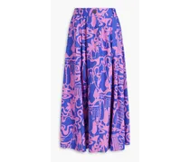Tulay pleated printed hemp midi skirt - Blue