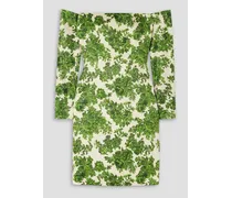 Mirta off-the-shoulder floral-print faille mini dress - Green