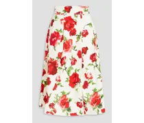 Pleated floral-print cotton-blend midi skirt - Red