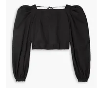 Open-back cropped cotton-blend poplin blouse - Black
