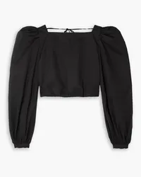 Johanna Ortiz Open-back cropped cotton-blend poplin blouse - Black Black