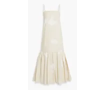 Flounce printed cotton-poplin midi dress - White