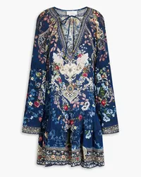 Camilla Crystal-embellished floral-print silk crepe de chine mini dress - Blue Blue