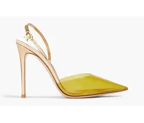 D'Orsay mirrored-leather and PVC slingback pumps - Yellow