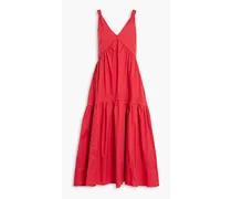 Bondi gathered cotton-poplin midi dress - Red