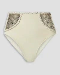 Pat Bo Embellished waffle-knit bikini briefs - White White