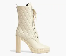 Lace-up quilted leather platform boots - White
