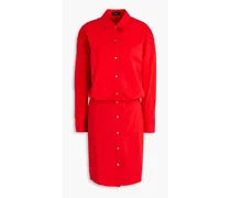Pleated cotton-blend poplin mini shirt dress - Red