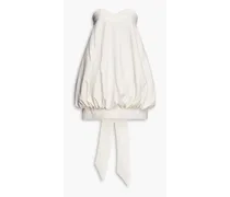 Strapless bow-embellished wool and silk-blend mini dress - White