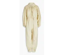Poet belted pleated linen-gauze jumpsuit - White