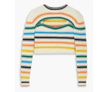 Thousand-In-One-Ways convertible cropped striped merino wool-blend sweater - Orange