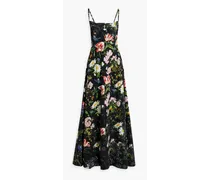 Bow-detailed floral-print cotton-blend poplin maxi dress - Black