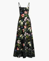 Oscar de la Renta Bow-detailed floral-print cotton-blend poplin maxi dress - Black Black