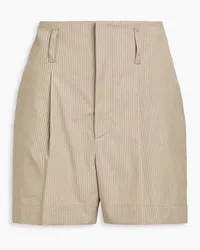 Brunello Cucinelli Pleated striped cotton-blend shorts - Neutral Neutral