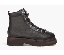 Bead-embellished leather hiking boots - Black