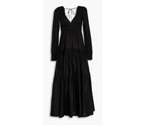 Theodora gathered cotton maxi dress - Black