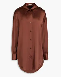 Brunello Cucinelli Bead-embellished stretch-silk satin shirt - Brown Brown