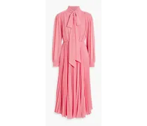Pussy-bow pleated crepe midi dress - Pink