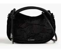 Crinkled velvet and faux leather shoulder bag - Black