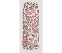 Floral-print devoré-chiffon midi skirt - White
