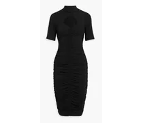 Cutout ruched French terry dress - Black