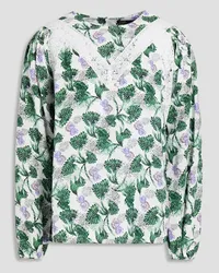 Maje Lace trimmed floral-print woven blouse - Green Green