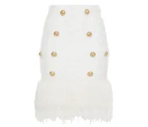 Button-embellished tweed mini skirt - White