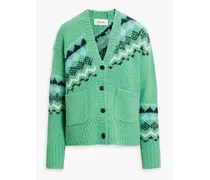 Bette brushed jacquard-knit cardigan - Green