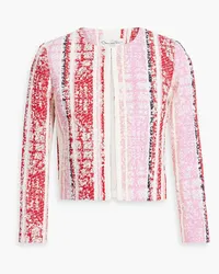 Oscar de la Renta Cropped striped bouclé-tweed jacket - Red Red