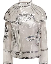 Valentino Garavani Cape-effect embellished PVC biker jacket - Gray Gray